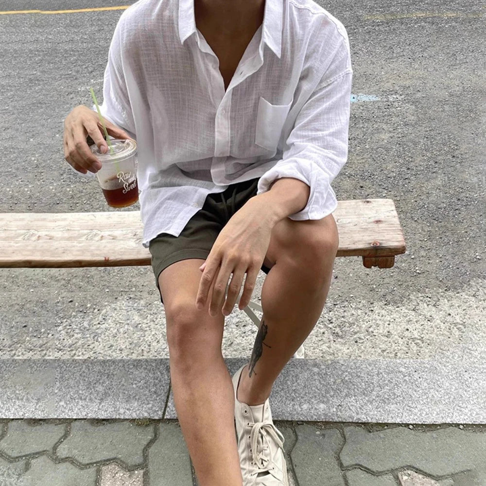 BeClassic™ 2025 Breathable Linen-Cotton Shirt – Trendy Korean Streetwear for Summer.