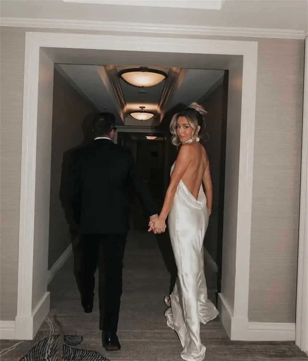 BeClassic Monoco Halterneck Satin Gown – Ivory Radiance