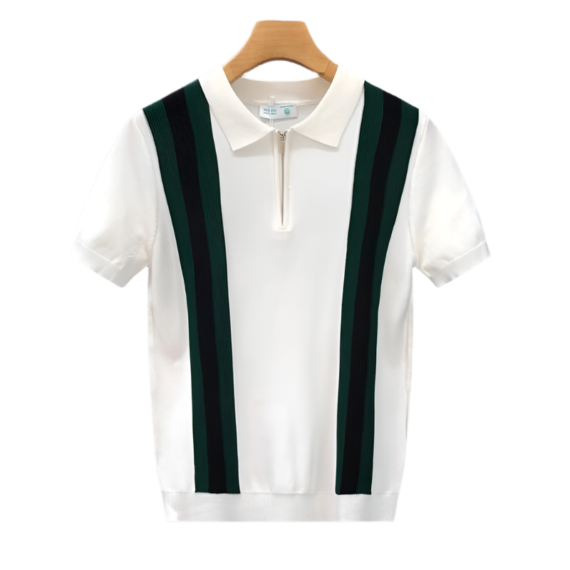 BeClassic™ Contrast Stripe Zipper Polo – Luxury Knit Short Sleeve for Modern Summer Style.