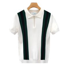 BeClassic™ Contrast Stripe Zipper Polo – Luxury Knit Short Sleeve for Modern Summer Style.