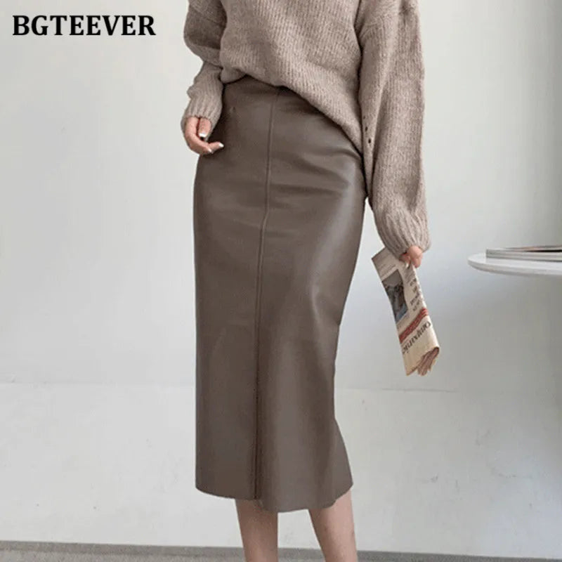 BeClassic Elegant High-Waist PU Leather Pencil Skirt – Autumn Edition