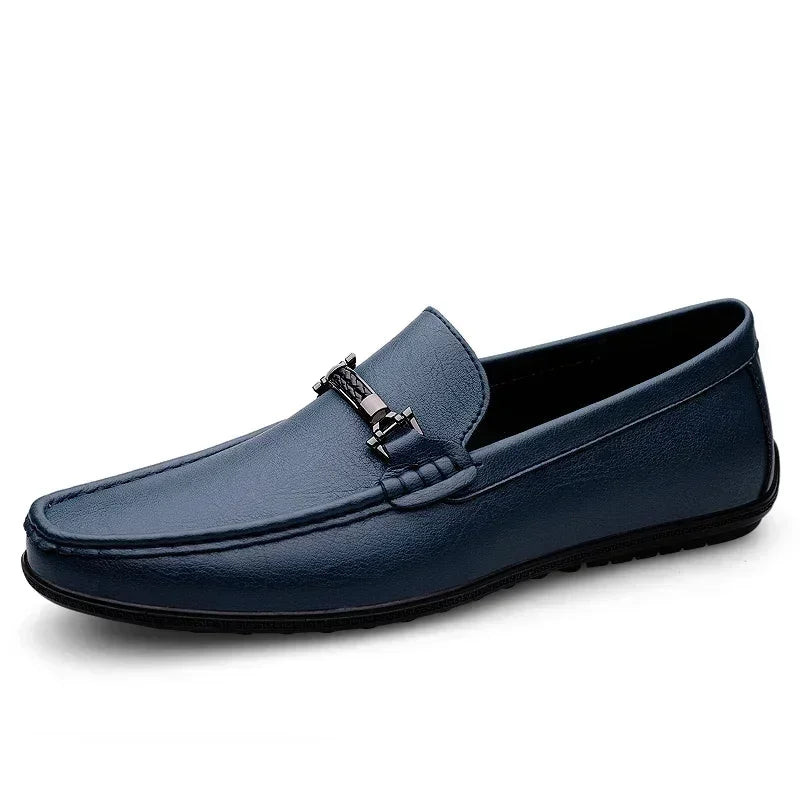BeClassic™ Handmade Blue Leather Loafers – Luxury Slip-Ons for Business & Casual Wear.