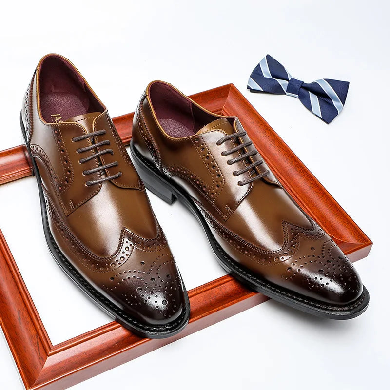 BeClassic™ Top-Grain Leather Brogue Oxfords – Luxury Formal Shoes for Weddings & Business.