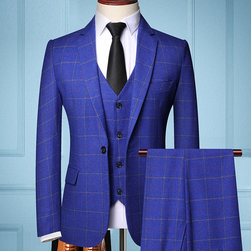 BeClassic™ Signature Plaid Three-Piece Suit – Slim-Fit Business Casual Set with Timeless Appeal.