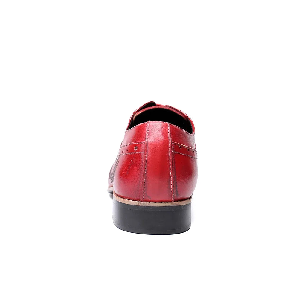 BeClassic™ Handmade Loong Pattern Oxfords – Luxurious Red Leather Shoes for Celebrations & Weddings.