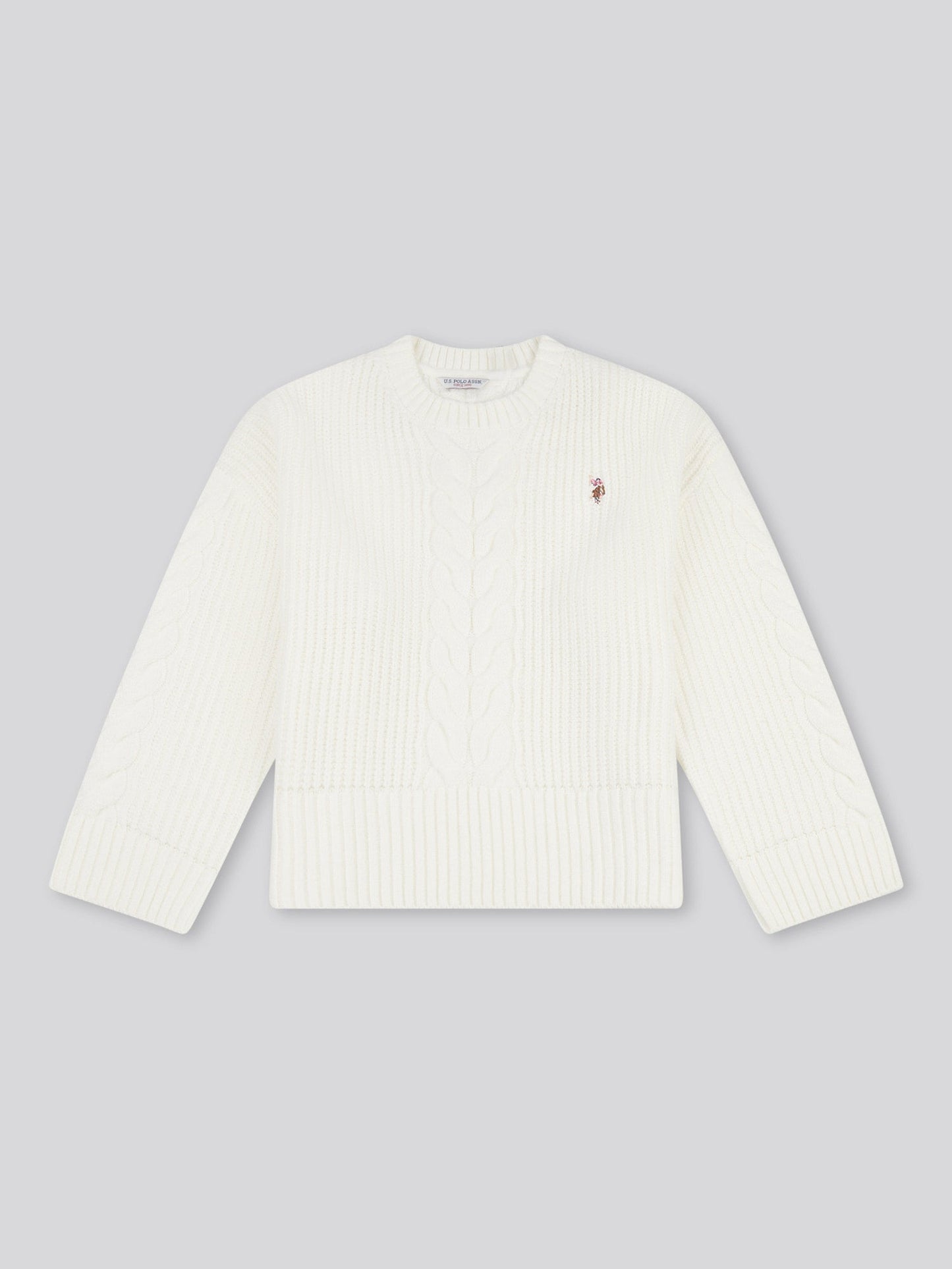 Womens Chunky Central Cable Jumper in Egret