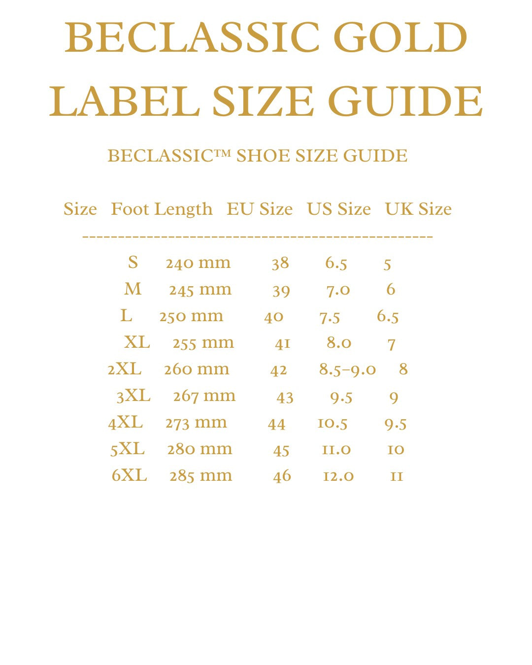 Size Guide for BeClassic™ Handmade Loong Pattern Oxfords – Luxurious Red Leather Shoes for Celebrations & Weddings.