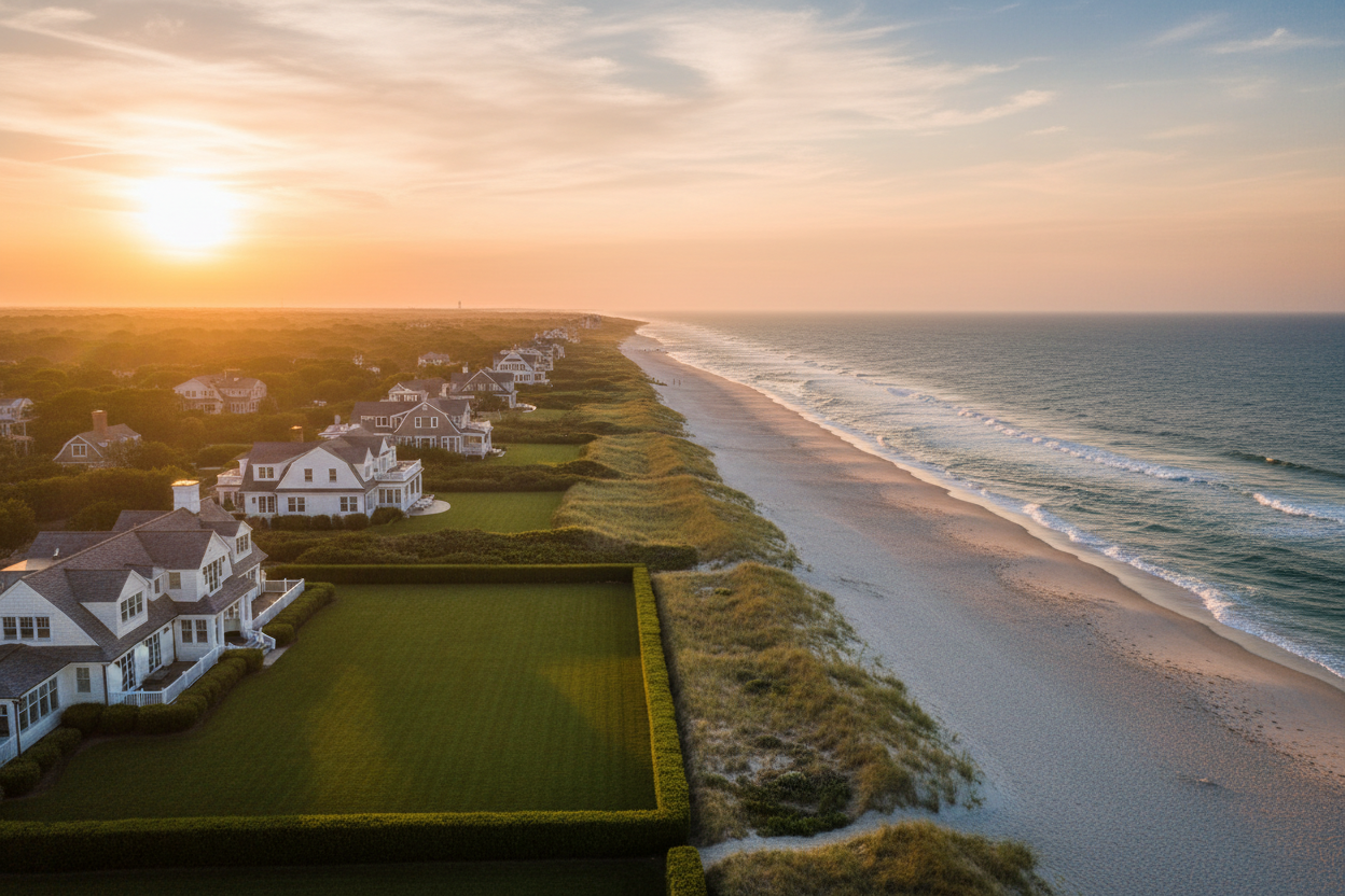 for the backround can we have a cinematic view of the hamptons. look really real and no ai